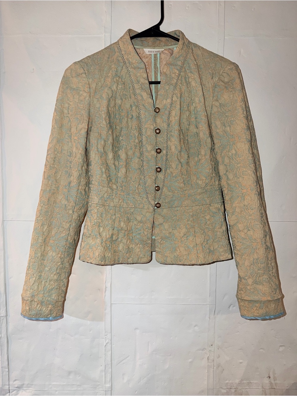 SHESMISS Pastel Floral Brocade Peplum Blazer Jacket